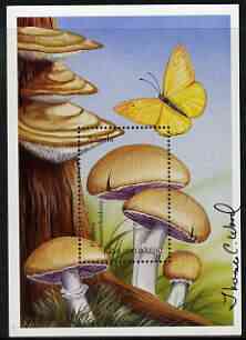 Angola 1999 Mushrooms perf m/sheet (Psalliota haemorrhoidaria) signed by Thomas C Wood the designer, unmounted mint SG MS 1510a, stamps on fungi, stamps on butterflies