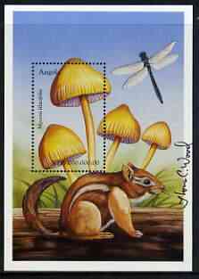 Angola 1999 Mushrooms perf m/sheet (Mycena lilacifolia) signed by Thomas C Wood the designer, unmounted mint SG MS 1510b, stamps on fungi, stamps on insects