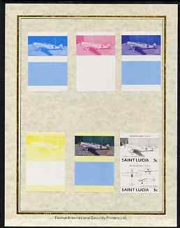 St Lucia 1985 Military Aircraft (Leaders of the World) 5c (Messerschmitt 109-E) set of 7 imperf progressive proof pairs comprising the 4 individual colours plus 2, 3 and ..., stamps on aviation , stamps on  ww2 , stamps on 