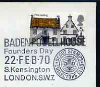 Postmark - Great Britain 1970 cover bearing illustrated cancellation for Baden Powell House, Founders Day, stamps on scouts