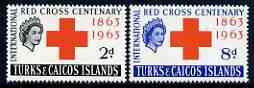 Turks & Caicos Islands 1963 Red Cross Centenary perf set of 2 unmounted mint, SG 255-56, stamps on red cross, stamps on medical