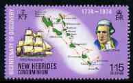 New Hebrides - English 1974 Capt Cook 1f15 from Bicentenary set, unmounted mint SG 195, stamps on , stamps on  stamps on personalities, stamps on  stamps on explorers, stamps on  stamps on cook, stamps on  stamps on maps, stamps on  stamps on ships