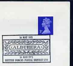 Postmark - Great Britain 1971 cover bearing illustrated cancellation for Albuhera (BFPS) (rectangular cancel), stamps on militaria, stamps on 