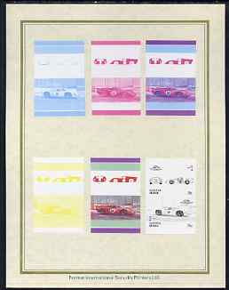 Tuvalu - Nanumea 1986 Cars #3 (Leaders of the World) 75c Lola T70 set of 7 imperf progressive proof pairs comprising the 4 individual colours plus 2, 3 and all 4 colour composites mounted on special Format International cards (7 se-tenant proof pairs), stamps on cars    lola