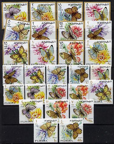 Fujeira 1967 Butterflies the magnificent perf set of 27 values unmounted mint (SG 167-93) Mi 159-85A , stamps on butterflies, stamps on cacti