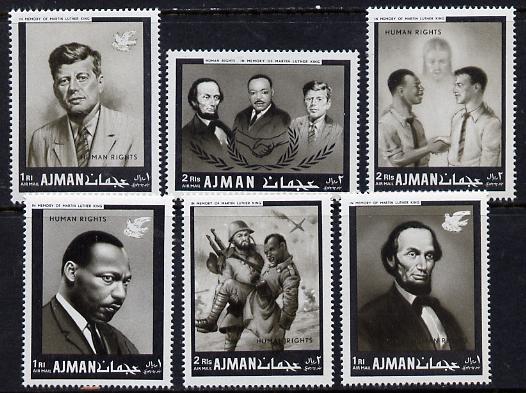 Ajman 1968 Human Rights (Kennedy, Lincoln & Martin Luther King) perf set of 6 (Mi 289-94A) unmounted mint, stamps on human rights    kennedy        nobel    personalities    usa-presidents