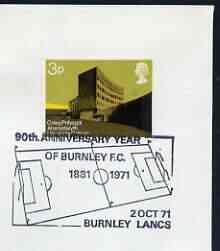 Postmark - Great Britain 1971 cover bearing illustrated cancellation for 90th Anniversary Year Burnley FC, stamps on football, stamps on sport