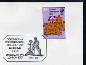 Postmark - Great Britain 1973 cover bearing illustrated cancellation for Copernicana Polish Philatelic Documentary Exhibition, stamps on stamp exhibitions, stamps on personalities, stamps on maths, stamps on science, stamps on copernicus, stamps on 