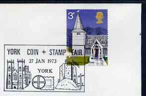 Postmark - Great Britain 1973 cover bearing illustrated cancellation for York Coin & Stamp Fair, stamps on stamp exhibitions, stamps on coins