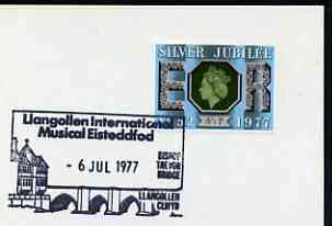 Postmark - Great Britain 1977 card bearing illustrated cancellation for Llangollen International Musical Eisteddfod, stamps on music