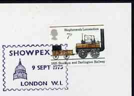 Postmark - Great Britain 1975 card bearing illustrated cancellation for Showpex 75, stamps on stamp exhibitions