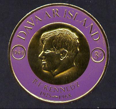 Davaar Island 1968 Robert Kennedy 3d coin shaped in gold foil with background colour in mauve instead of blue unmounted mint (as Rosen D122), stamps on kennedy, stamps on personalities