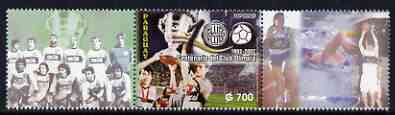 Paraguay 2002 Centenary of 'Club Olympia' Footbal Club unmounted mint se-tenant with 2 labels showing other Sports (only 15,000 produced), stamps on football, stamps on swimming, stamps on running, stamps on sport
