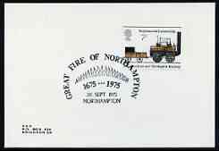 Postmark - Great Britain 1975 card bearing illustrated cancellation for Great Fire of Northampton, stamps on , stamps on  stamps on fire