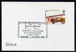 Postmark - Great Britain 1974 cover bearing illustrated cancellation for Inauguration London-Glasgow Electrification, stamps on railways, stamps on energy, stamps on electricity