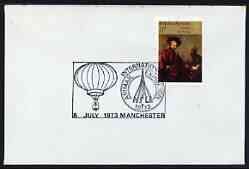 Postmark - Great Britain 1973 cover bearing illustrated cancellation for International Airmail Exhibition, Manchester (5 July showing Balloon), stamps on , stamps on  stamps on airmail, stamps on  stamps on postal, stamps on  stamps on balloons