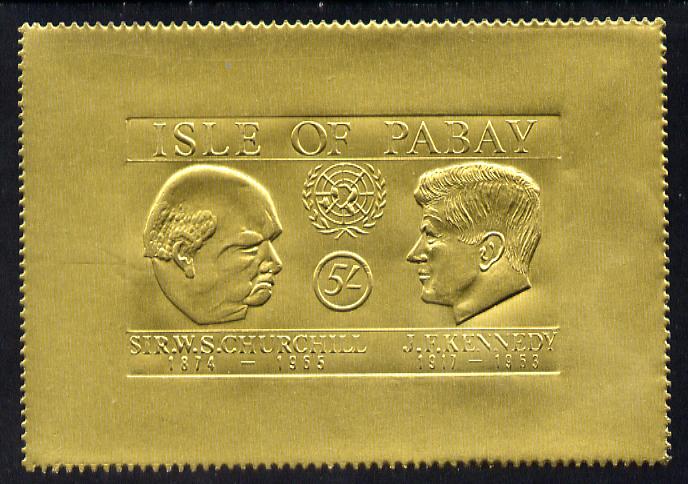 Pabay 1967 Churchill & Kennedy 5s larger format embossed in gold foil unmounted mint (Rosen PA65), stamps on churchill  kennedy  personalities