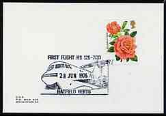 Postmark - Great Britain 1976 card bearing illustrated cancellation for First Flight of Hunter HS 125-700, Hatfield, stamps on aviation, stamps on hunter