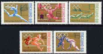Russia 1968 Mexico Olympic Games perf set of 5 unmounted mint, SG 3580-84, stamps on olympics, stamps on gymnastics, stamps on weightlifting, stamps on rowing, stamps on hurdles, stamps on fencing, stamps on running, stamps on  gym , stamps on gymnastics, stamps on 