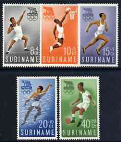 Surinam 1960 Rome Olympic Games perf set of 5 unmounted mint, SG 471-75, stamps on olympics, stamps on running, stamps on basketball, stamps on shot, stamps on football, stamps on swimming, stamps on sport