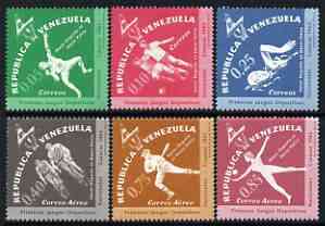 Venezuela 1962 First National Games perf set of 6 diamond shaped unmounted mint, SG 1740-46, stamps on sport, stamps on shot, stamps on football, stamps on bicycles, stamps on baseball, stamps on gymnastics, stamps on swimming, stamps on , stamps on  gym , stamps on gymnastics, stamps on 