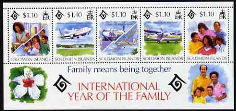 Solomon Islands 1994 International Year of the Family perf m/sheet unmounted mint, SG MS 811, stamps on aviation, stamps on boeing, stamps on de havilland, stamps on airfields