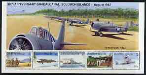 Solomon Islands 1992 50th Anniversary of Battle of Guadalcanal perf sheetlet #1 containing 5 values unmounted mint, SG 733a, stamps on , stamps on  ww2 , stamps on battles, stamps on aviation, stamps on ships, stamps on 