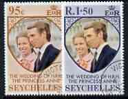 Seychelles 1973 Royal Wedding set of 2 fine cds used, SG 321-23, stamps on royalty, stamps on anne, stamps on mark