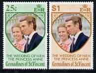 St Vincent - Grenadines 1973 Royal Wedding set of 2 unmounted mint, SG 1-2, stamps on royalty, stamps on anne, stamps on mark