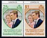 St Vincent - Grenadines 1973 Royal Wedding marginal set of 2 with UNION IS printed in margin unmounted mint, stamps on , stamps on  stamps on royalty, stamps on  stamps on anne, stamps on  stamps on mark