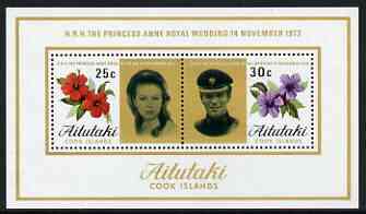 Cook Islands - Aitutaki 1973 Royal Wedding perf m/sheet unmounted mint, SG MS 84, stamps on , stamps on  stamps on royalty, stamps on  stamps on anne, stamps on  stamps on mark, stamps on  stamps on flowers