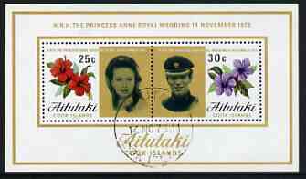 Cook Islands - Aitutaki 1973 Royal Wedding perf m/sheet fine cds used, SG MS 84, stamps on royalty, stamps on anne, stamps on mark, stamps on flowers