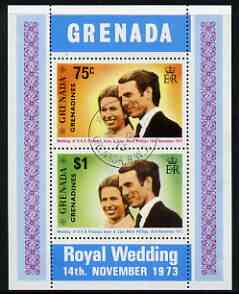 Grenada - Grenadines 1973 Royal Wedding m/sheet fine cds used, SG MS 3, stamps on royalty, stamps on anne, stamps on mark