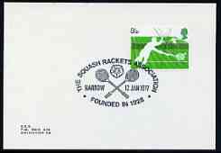 Postmark - Great Britain 1977 card bearing illustrated cancellation for Squash Rackets Association, Harrow, stamps on , stamps on  stamps on sport, stamps on  stamps on squash