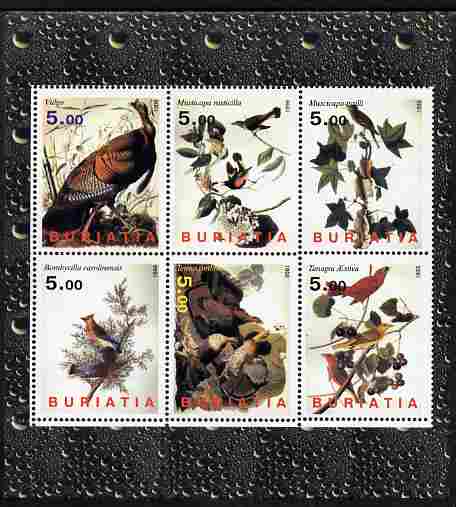Buriatia Republic 1998 John Audubon Birds perf sheetlet containing 6 values unmounted mint, stamps on birds, stamps on audubon