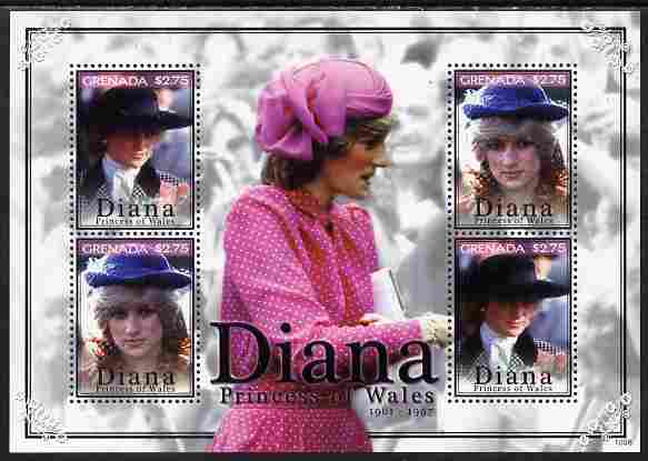 Grenada 2010 Princess Diana #2 perf sheetlet containing 4 values unmounted mint, stamps on personalities, stamps on diana, stamps on royalty, stamps on women