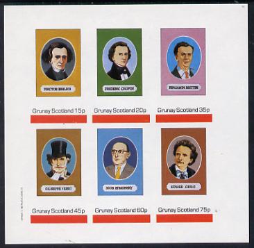 Grunay 1982 Composers imperf set of 6 values unmounted mint (Berlioz, Chopin, Verdi, Stravinski, Grieg & Britten) , stamps on music, stamps on personalities, stamps on composers, stamps on berlioz, stamps on stravinsky, stamps on verdi, stamps on chopin, stamps on grieg, stamps on britten