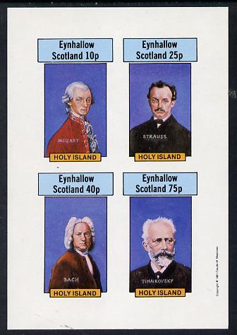Eynhallow 1981 Composers (Mozart, Strauss, Bach & Tchaikovski) imperf set of 4 values unmounted mint, stamps on music, stamps on personalities, stamps on composers, stamps on masonics, stamps on  law , stamps on opera, stamps on personalities, stamps on mozart, stamps on music, stamps on composers, stamps on masonics, stamps on masonry, stamps on bach