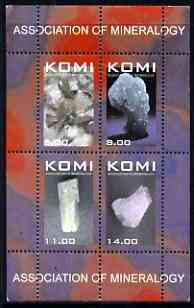 Komi Republic 1999 Association of Mineralogy #3 perf sheetlet containing set of 4 values unmounted mint, stamps on , stamps on  stamps on minerals