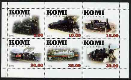 Komi Republic 1999 Steam Locos #2 perf sheetlet containing complete set of 6 values unmounted mint, stamps on railways