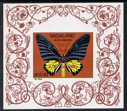 Nagaland 1971 Butterfly (Helena Birdwing) opt'd 7th Death Anniversary of Kennedy imperf Miniature sheet (2ch value) unmounted mint, stamps on butterflies  kennedy  personalities    death