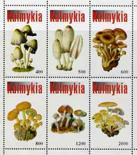 Kalmikia Republic 1998 Fungi #2 perf sheetlet containing complete set of 6 values unmounted mint, stamps on fungi