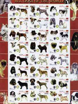 Timor (East) 2000 Dogs #04 perf sheetlet containing 24 values each with Scouts & Rotary Logos unmounted mint, stamps on scouts, stamps on rotary, stamps on dogs, stamps on mastiff, stamps on springer, stamps on spaniel, stamps on irish, stamps on wolfhound, stamps on fox terier, stamps on pomeranian, stamps on chihuahua, stamps on uorkshire, stamps on pekingese, stamps on maltese, stamps on cairn