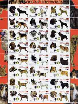 Timor (East) 2000 Dogs #02 perf sheetlet containing 24 values each with Scouts & Rotary Logos unmounted mint, stamps on , stamps on  stamps on scouts, stamps on  stamps on rotary, stamps on  stamps on dogs, stamps on ridgeback, stamps on  stamps on pyrenean, stamps on  stamps on staffordshire, stamps on  stamps on boxer, stamps on  stamps on dalmatian, stamps on  stamps on retriever, stamps on  stamps on weimaraner, stamps on  stamps on pinscher, stamps on  stamps on cocker, stamps on  stamps on spaniels, stamps on  stamps on irish, stamps on  stamps on terriers, stamps on  stamps on dachshund