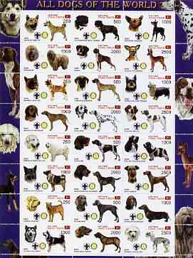 Timor (East) 2000 Dogs #03 perf sheetlet containing 24 values each with Scouts & Rotary Logos unmounted mint, stamps on scouts, stamps on rotary, stamps on dogs, stamps on rotweiler, stamps on  gsd , stamps on mastiff, stamps on labrador, stamps on retriever, stamps on staffordshire, stamps on poodle, stamps on springer, stamps on schnauzer, stamps on beagle, stamps on bulldog, stamps on basset, stamps on bull, stamps on terrier, stamps on doberman, stamps on red, stamps on setter, stamps on shetland, stamps on sheepdog, stamps on collie, stamps on airdale