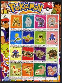 Timor (East) 2001 Pokemon #05 (characters nos 65-80) perf sheetlet containing 16 values unmounted mint, stamps on pokemon, stamps on children, stamps on cartoons, stamps on films