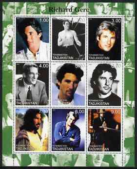 Tadjikistan 2000 Richard Gere perf sheetlet containing 9 values unmounted mint, stamps on films, stamps on cinema, stamps on personalities, stamps on entertainments, stamps on 