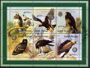Guinea - Bissau 2001 Birds of Prey (with Lions Int & Rotary Logos) perf sheetlet containing 6 values cto used, stamps on birds, stamps on birds of prey, stamps on lions int, stamps on rotary