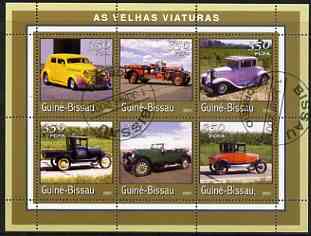Guinea - Bissau 2001 Classic Cars perf sheetlet containing 6 values cto used, stamps on cars