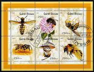 Guinea - Bissau 2001 Bees perf sheetlet containing 6 values cto used, stamps on insects, stamps on bees, stamps on honey